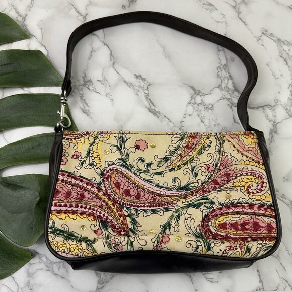 Unbranded Handbags - Vintage Y2k Shoulder Bag Purse Tan Pink Paisley Floral Beaded Faux Leather
